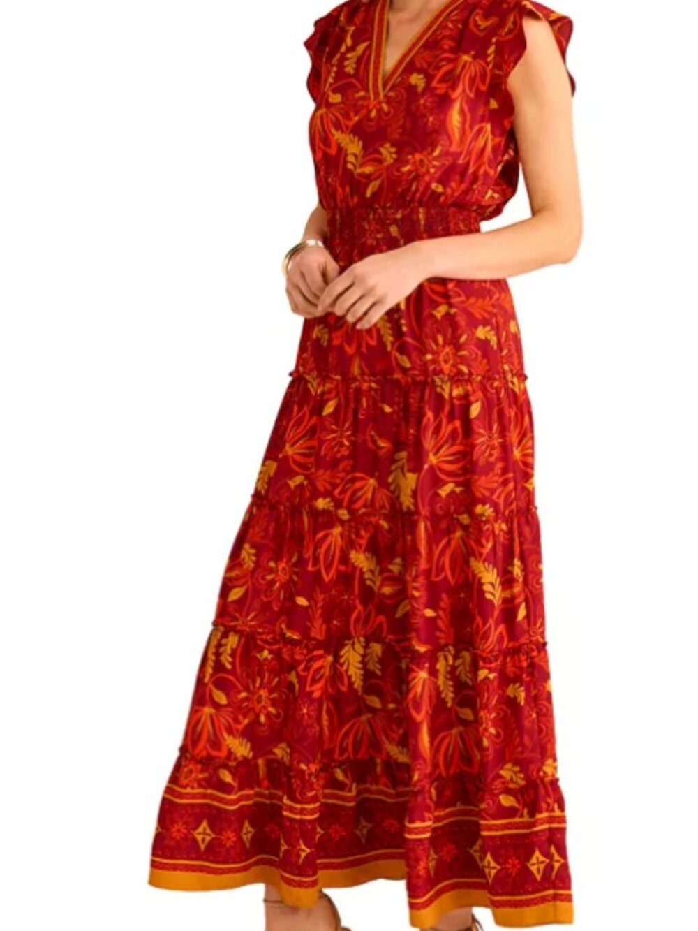 Vince Camuto Ruffle Sleeve Tiered Maxi Dress Large